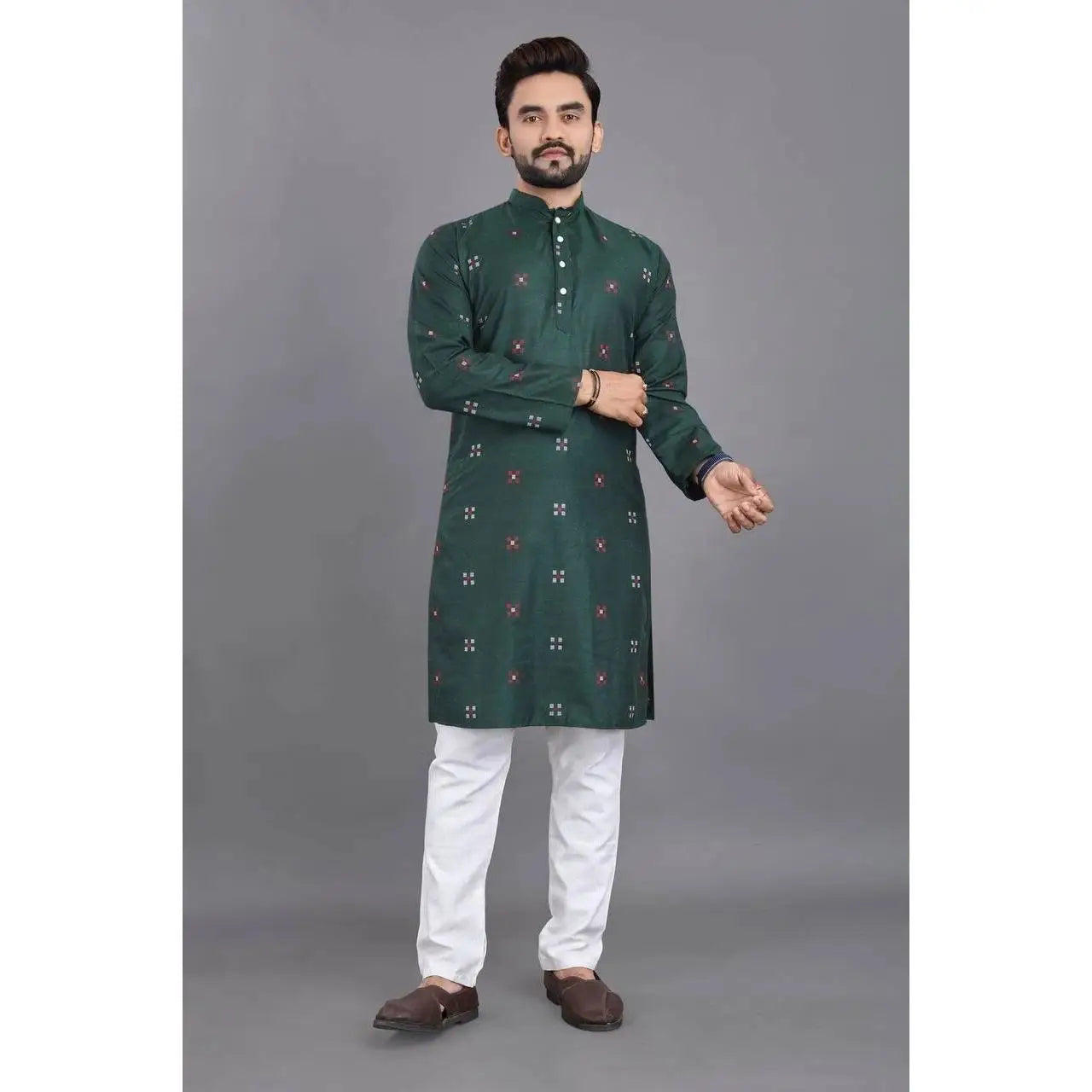 Men Digital Printed Kurta Vardha Regular Fit Mandarin Collar Long Suitable All Occasions Such Wedding Hari Raya Aidilfitri