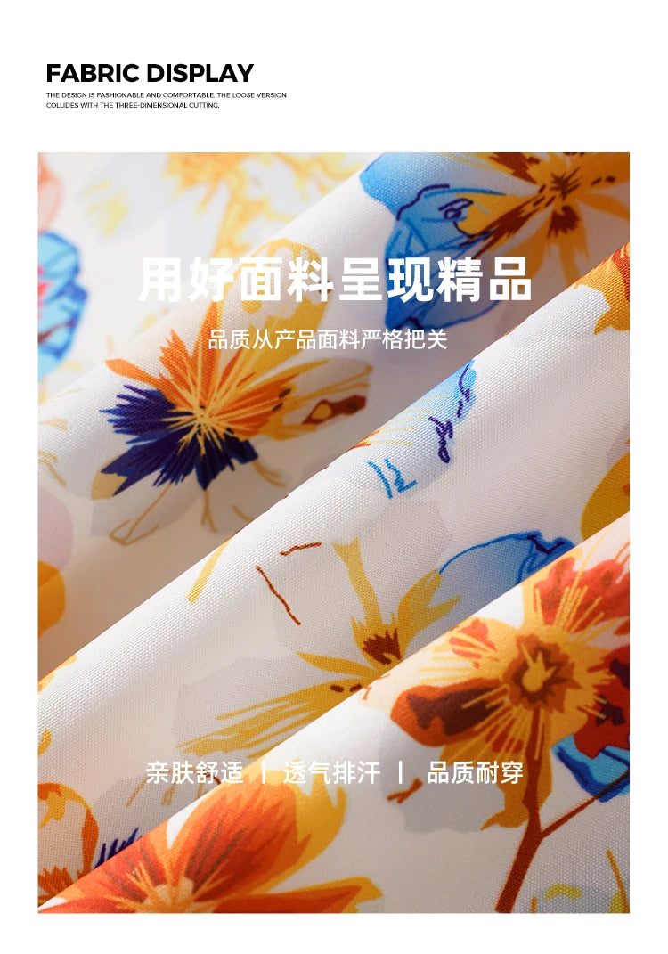 Men Loose Short Sleeve Shirt Trendy Printed Shirt Jacket