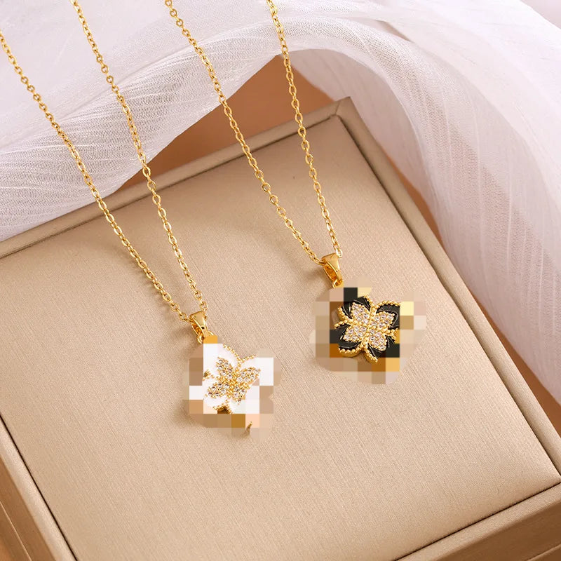 Four-leaf clover titanium steel necklace, a fashionable, individual and simple best-selling women's collarbone chain