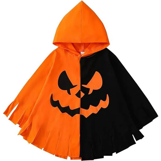 Halloween Carnival Kids Costume - Hooded Color Block Printed Cosplay Funny Children's Cloak Cape