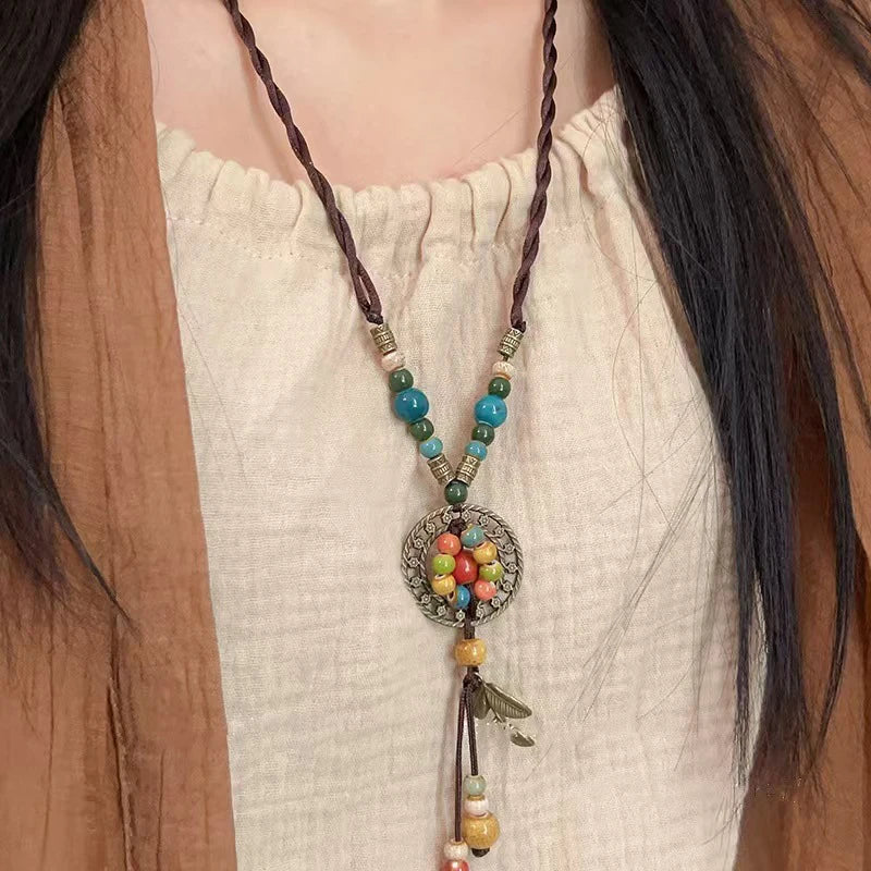 Women's New Necklace Ethnic Handmade Pendant Boho Ceramic Chain Tassel Necklace Jewelry Jewelry Dropshipping