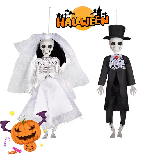 Haunted House Halloween Decoration Skeleton Bride and Groom Hanging Decoration Bride and Groom Ghost Couple Secret Room Props
