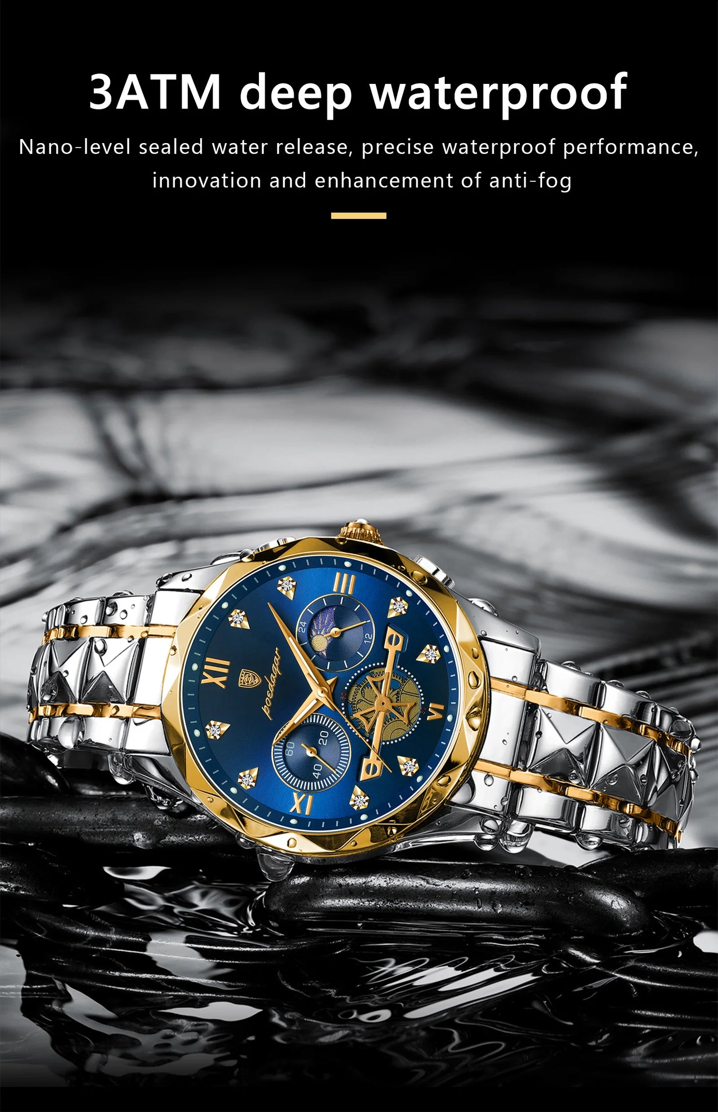 POEDAGAR Fashion Luxury Man Wristwatch Stainless Steel Quartz Watches for Men Waterproof Luminous Chronograph Sports Men's Watch