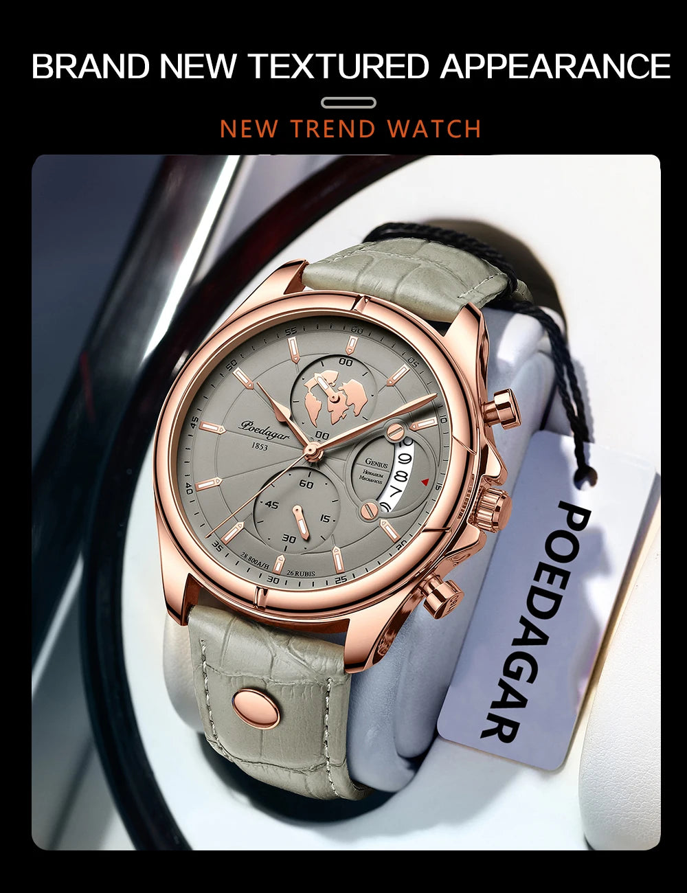 POEDAGAR Luxury Watches For Men Chronograph Date Waterproof Luminous Man Watch Leather Quartz Business Men's Watch with Box Gift