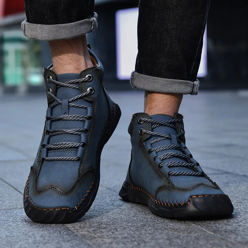 New 2025 Handmade Men Boots Design Sneakers Man Outdoor Casual Leather Men Shoes Ankle Boots Fall Breathable Hot Sale