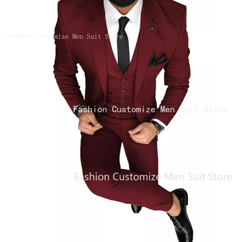 Latest Olive Green Men Suits for Groom 3 Piece Classic Wedding Tuxedo Notched Lapel Best Man Slim Fit Blazer trajes de hombre