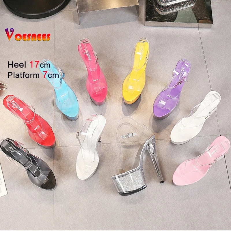 High Heel 17cm Model Show Night Club Fun Women Sandals Pole Dancing Shoes Sequined Platform Practice Performance Dancing Shoes