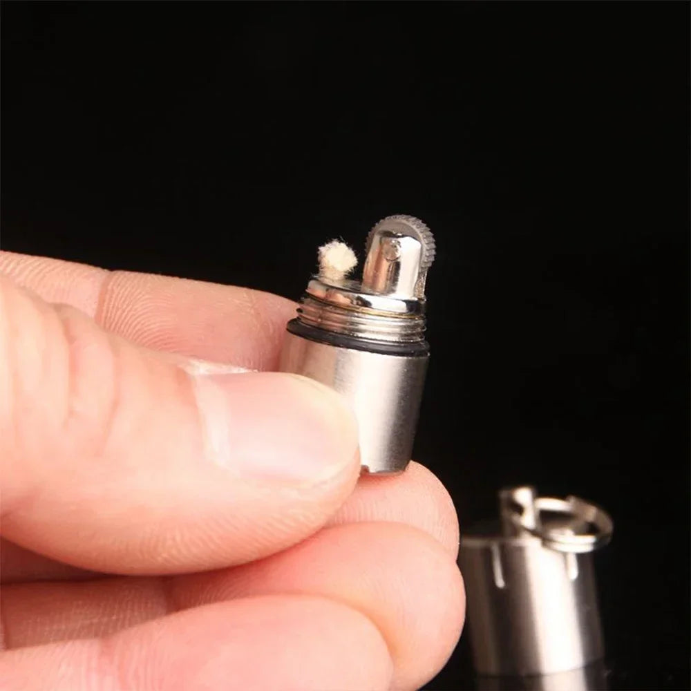 Mini Keychain Lighter Sand Wheel Paraffin Lighter Keychain Outdoor Portable Lighter Ignition Gadgets