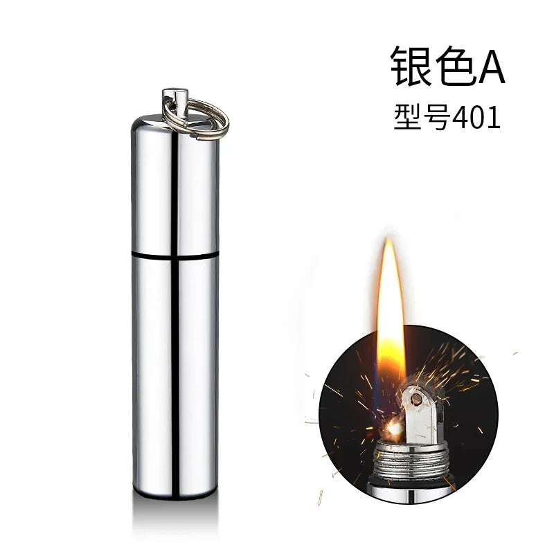 Mini Keychain Lighter Sand Wheel Paraffin Lighter Keychain Outdoor Portable Lighter Ignition Gadgets