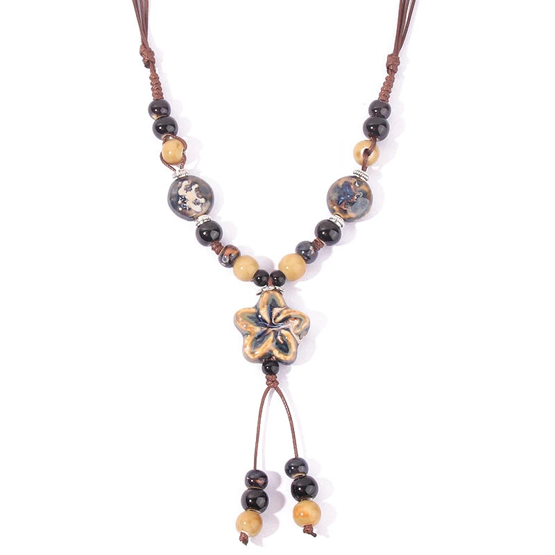Women's New Necklace Ethnic Handmade Pendant Boho Ceramic Chain Tassel Necklace Jewelry Jewelry Dropshipping