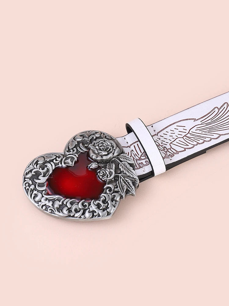 Hip Hop Punk Belt Retro Fashion Personality White Wide Edge Love Casual Versatile Belt Women's Fashion Y2K Couple