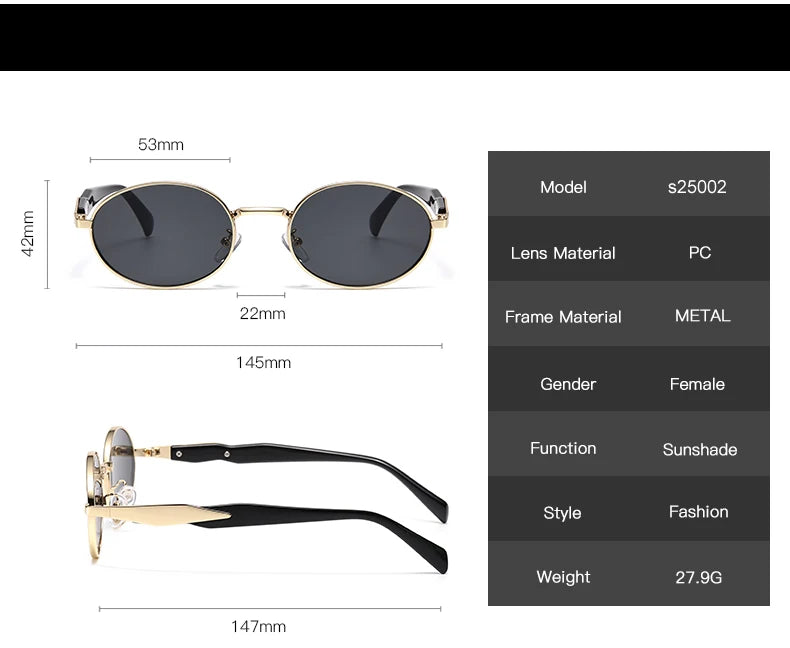 Car Sun Glasses 3pcs New  Metal Small Oval Sunglasses Women Trend High Quality Classic Men Luxury Brand Eyewear Unisex