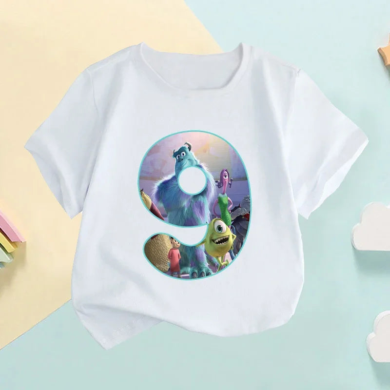 Baby Children T-Shirts It's My 1 2 3 4 5 6 7 8 9 Years Birthday Boys Girls T Shirt Monsters Inc University Cartoon Kids Clothes