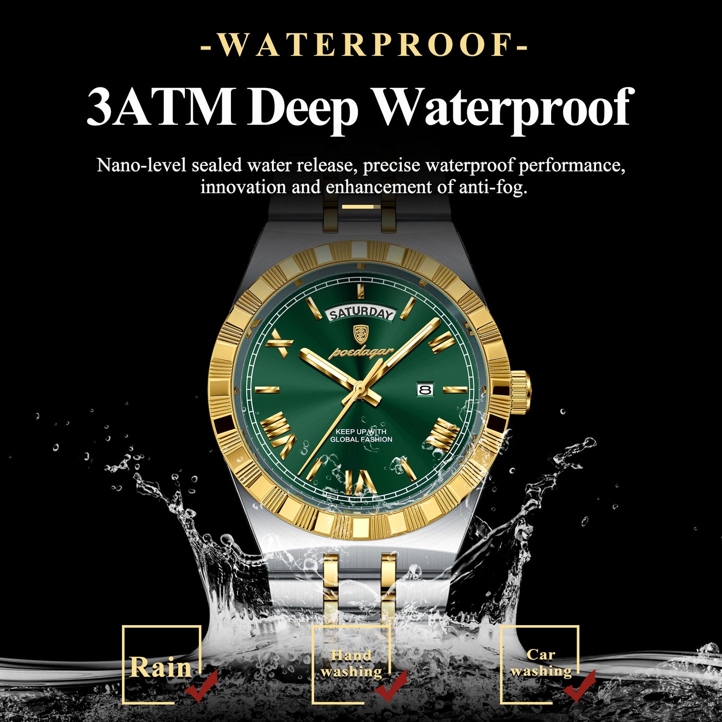 POEDAGAR Original Men's Watch Luminous Waterproof Week Date Man Wristwatch Stainless Steel Business Quartz Watches For Men Reloj