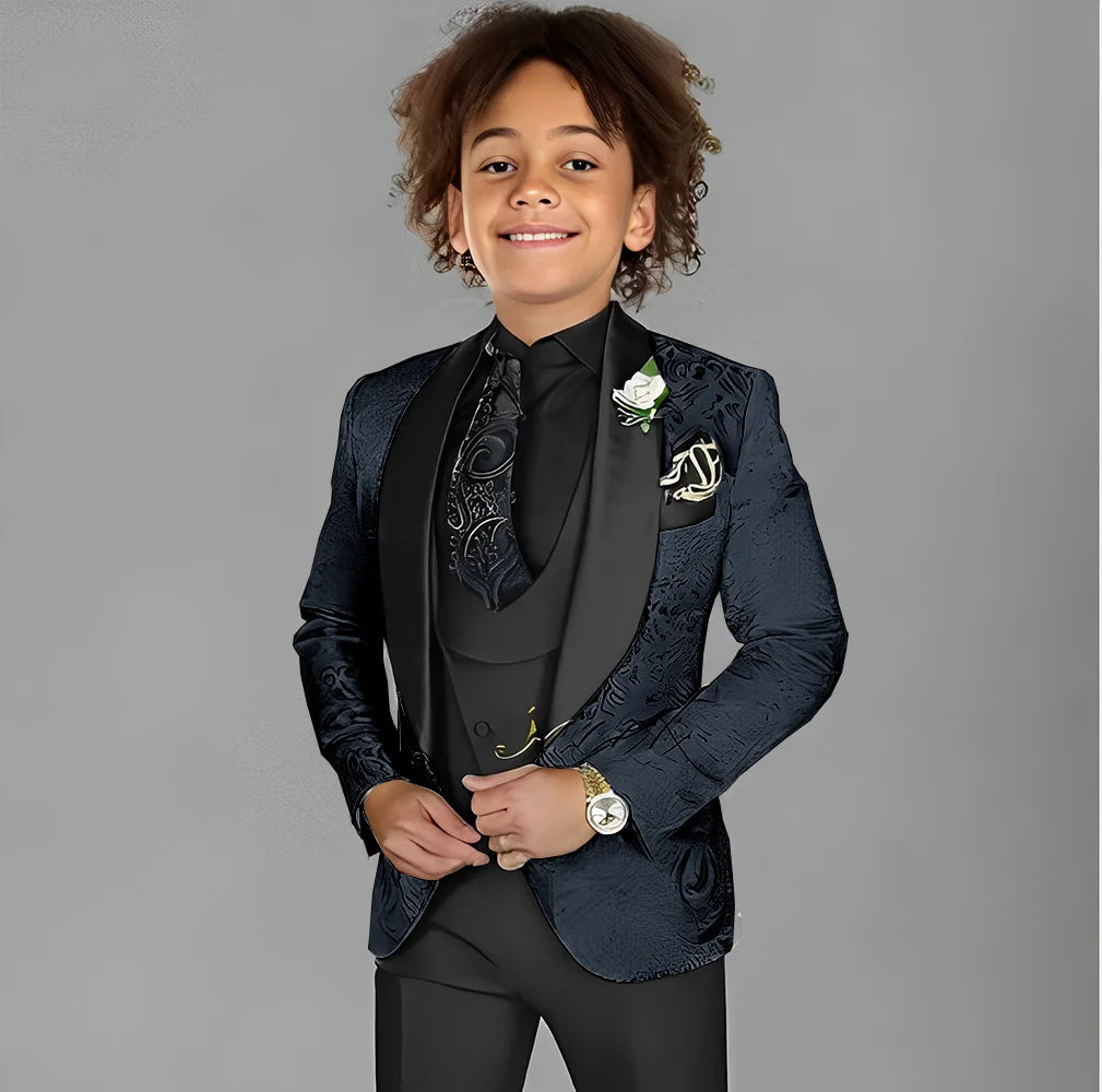 Jacquard Boys Suit 3 Piece Set Wedding Tuxedo for Kids Party Jacket Pants Vest 2-16 Years Old Formal Suit Customization
