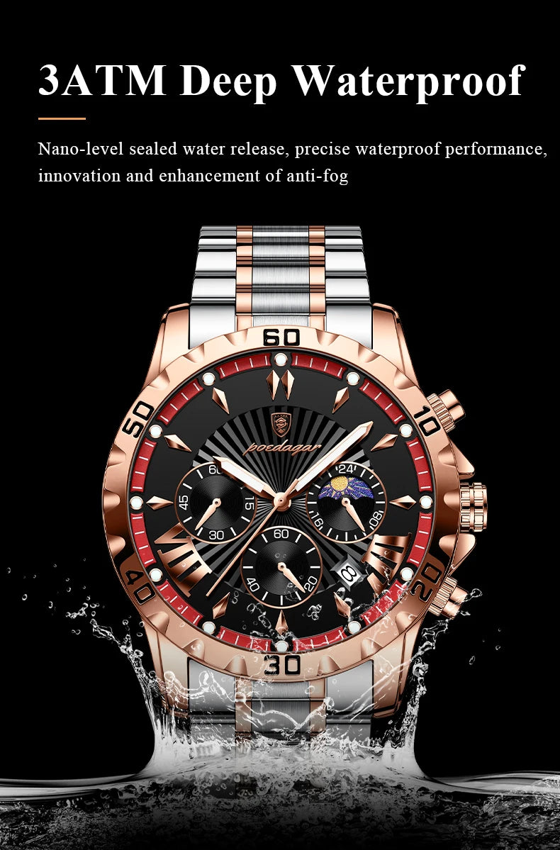 POEDAGAR Luxury Sport Man Watch Chronograph Luminous Waterproof Date Men Watch High Quality Stainless Steel Men's Quartz Watches