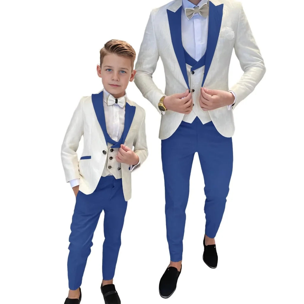 Classic Jacquard Kids 3 Piece Suit for Boys 3-16 Years Peak Lapel One Button Boy Suit Birthday Party Blazer Vest Pant Suit Set