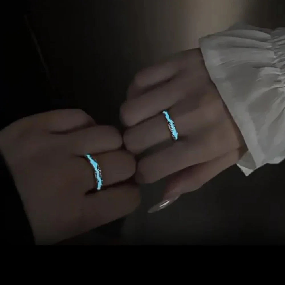 Romance Luminous Couple Ring Fashion Women Men Adjustable Finger Glow in Dark Blue Light Rings Vintage Luxury Love Couples Rings