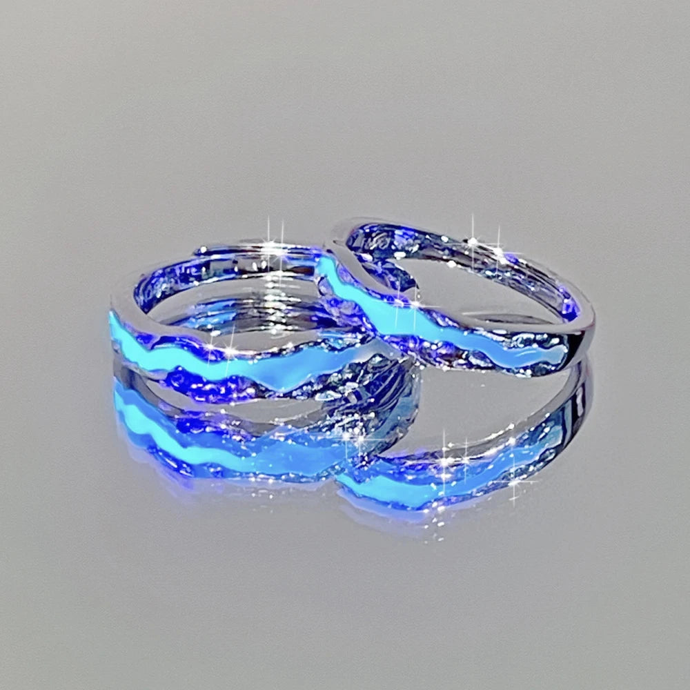 Romance Luminous Couple Ring Fashion Women Men Adjustable Finger Glow in Dark Blue Light Rings Vintage Luxury Love Couples Rings
