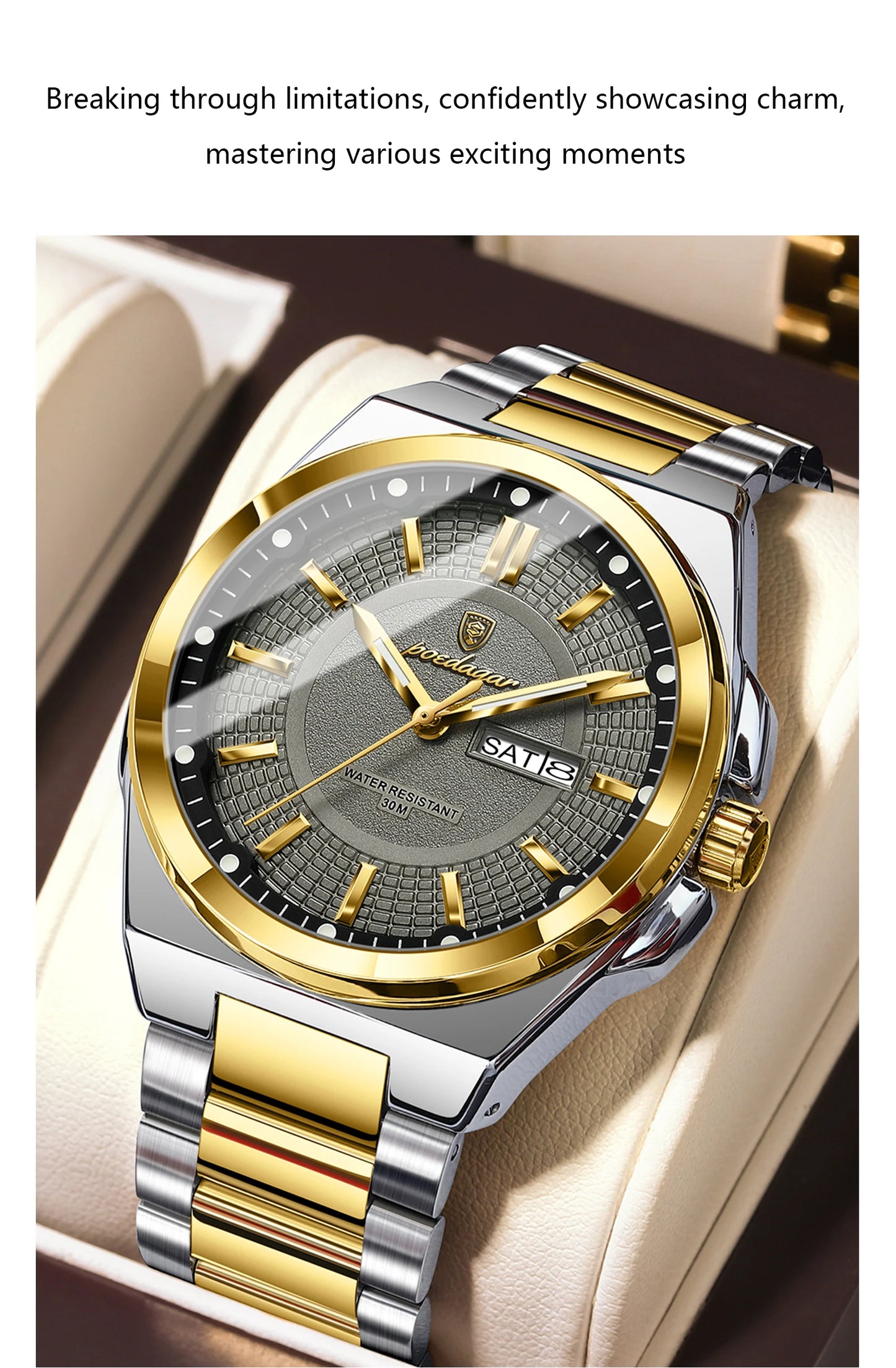 POEDAGAR Luxury Men's Wristwatch Stainless Steel Date Week Man Watch Waterproof Luminous Business Fashion Quartz Watches For Men