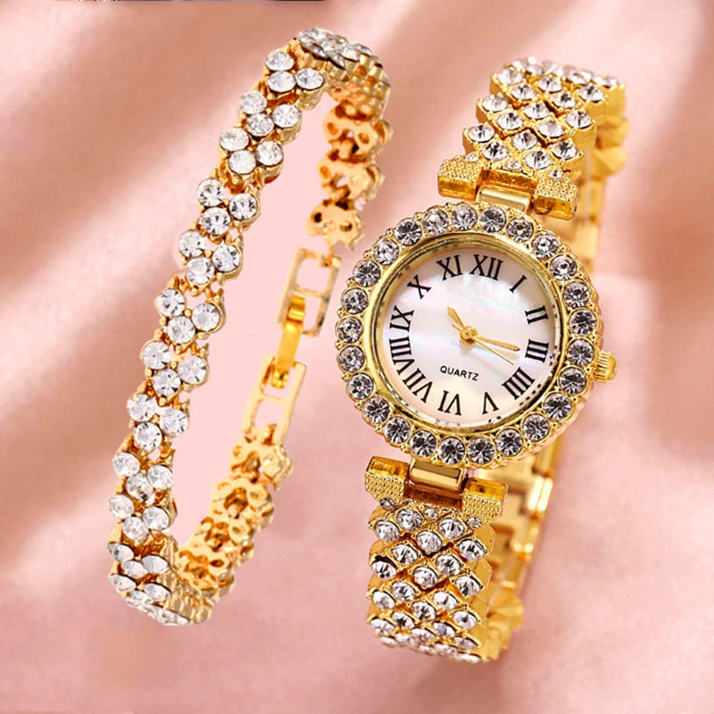Women's Fashion Quartz Watch Full Diamond Steel Band Water Diamond Full Sky Star Roman Pattern Bracelet Reloj Girl UTHAI H11