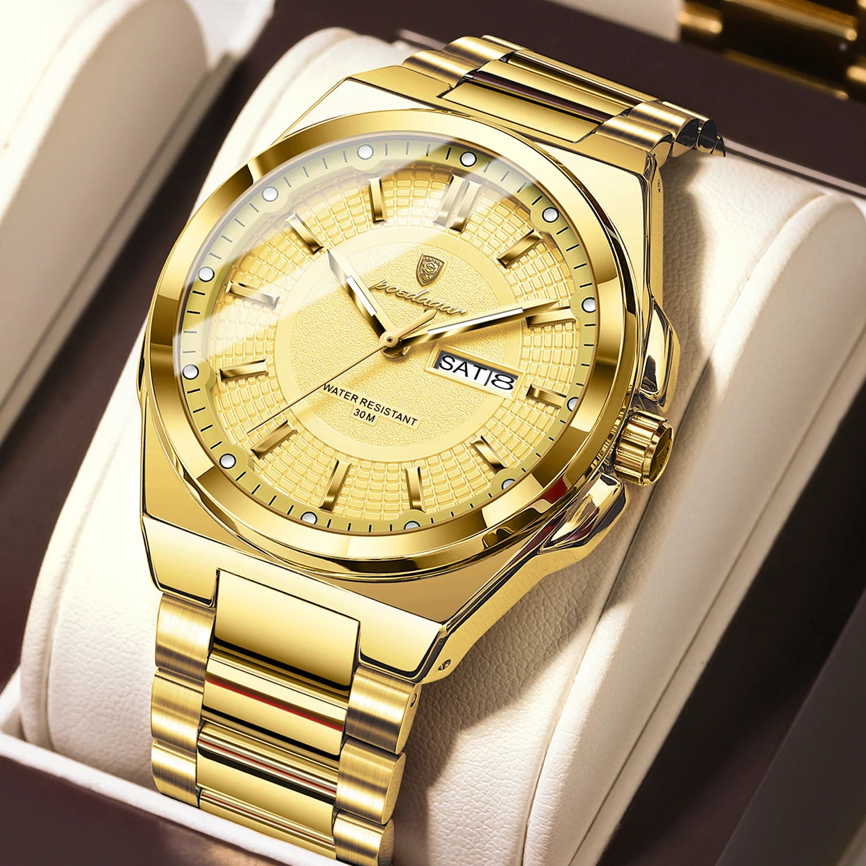 POEDAGAR Luxury Men's Wristwatch Stainless Steel Date Week Man Watch Waterproof Luminous Business Fashion Quartz Watches For Men