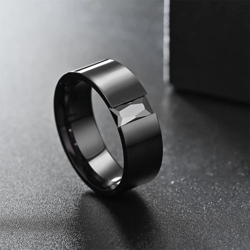 Fashion Couple Rings Women's Black Rhinestones Zirconia Rings Set Men's Stainless Steel Zirconia Rings Wedding Band Jewelry Gift