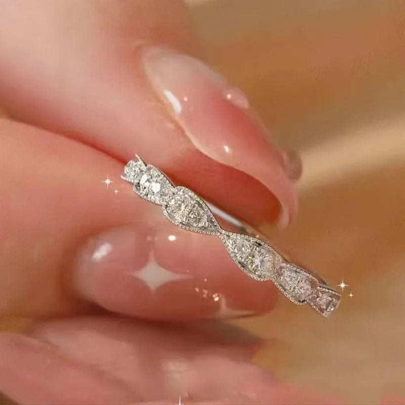 925 Sterling Silver Bow Couple Open Ring Wedding Proposal Ring Flash Diamond Men and Women Pair Ring New Fashion Jewelry Gift