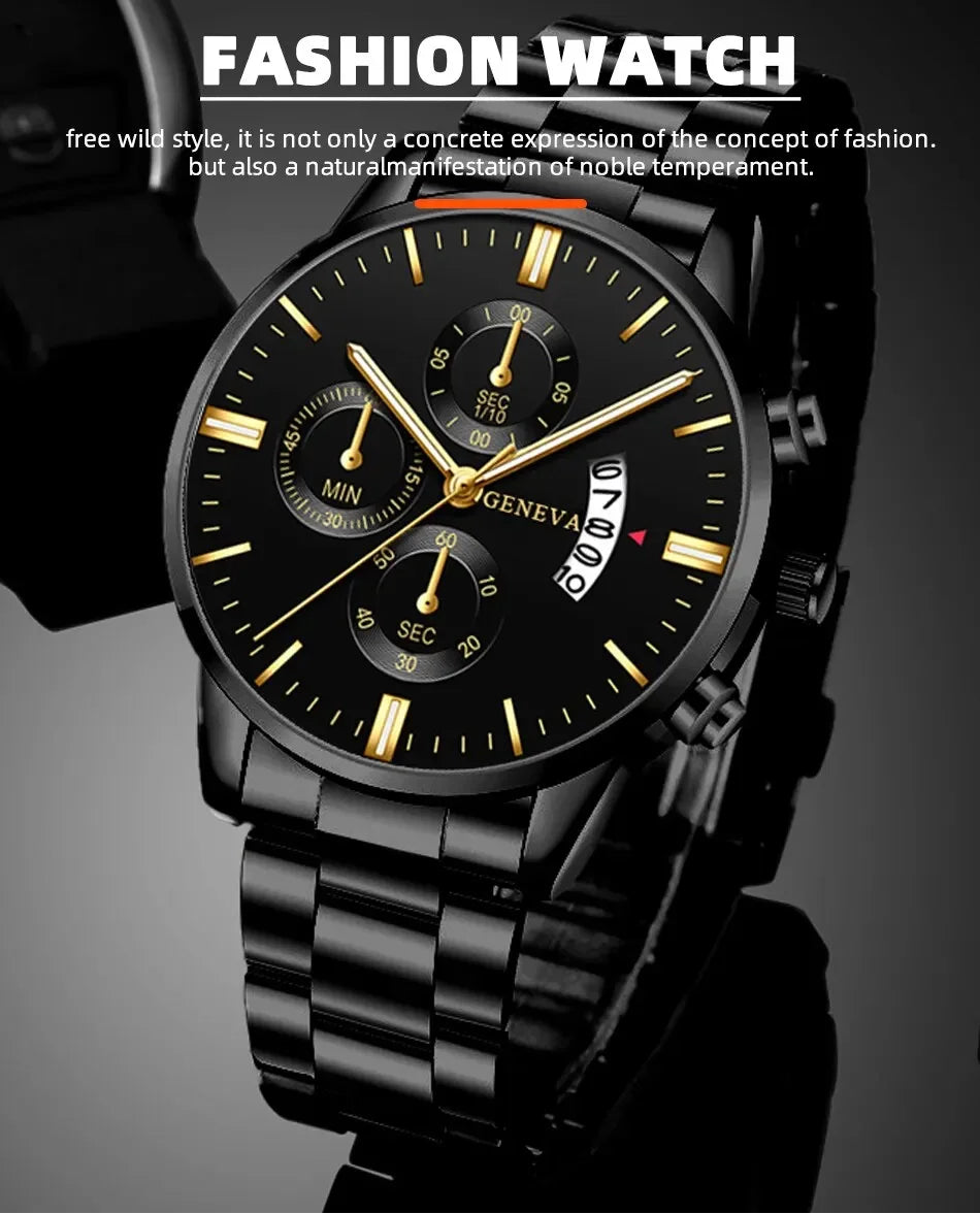 Fashion Men Stainless Steel Watch Luxury Calendar Quartz Wrist Watch Mens Business Watches for Man Clock Montre Homme