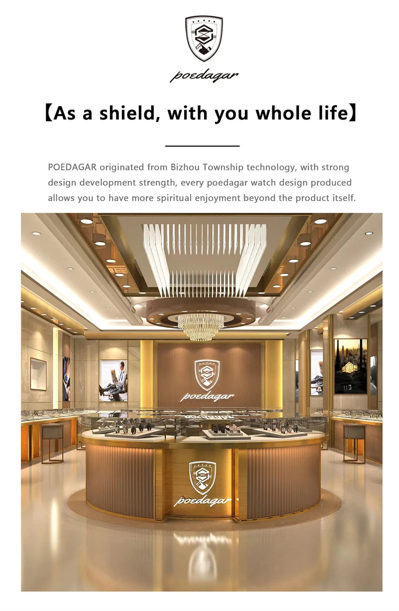 POEDAGAR Brand Luxury Tourbillon Mechanical Watch for Men Waterproof Luminous Date Week Stainless Steel Hollow Watches Men's