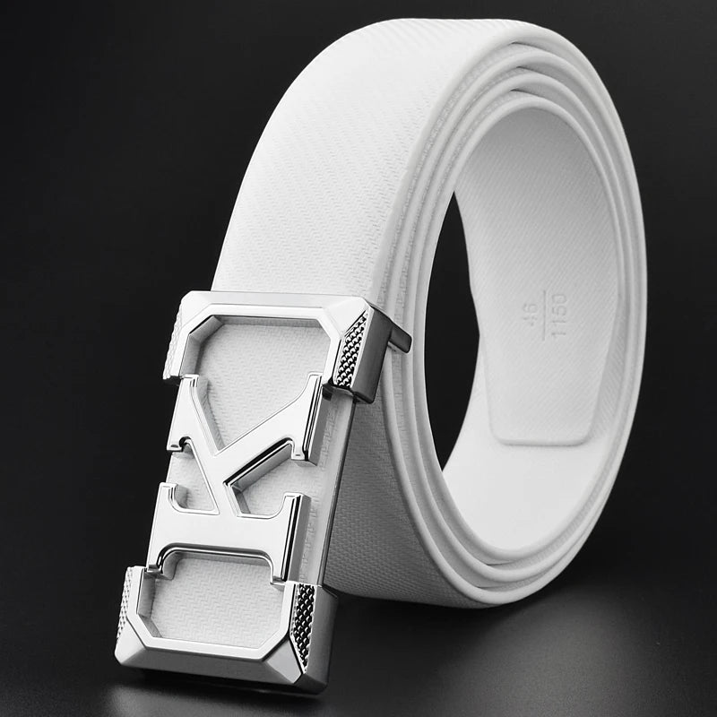 High Quality White Belt Boy Fashion Designer Casual Coskin Leather Metal Buckle Belt K Letter Men Belt