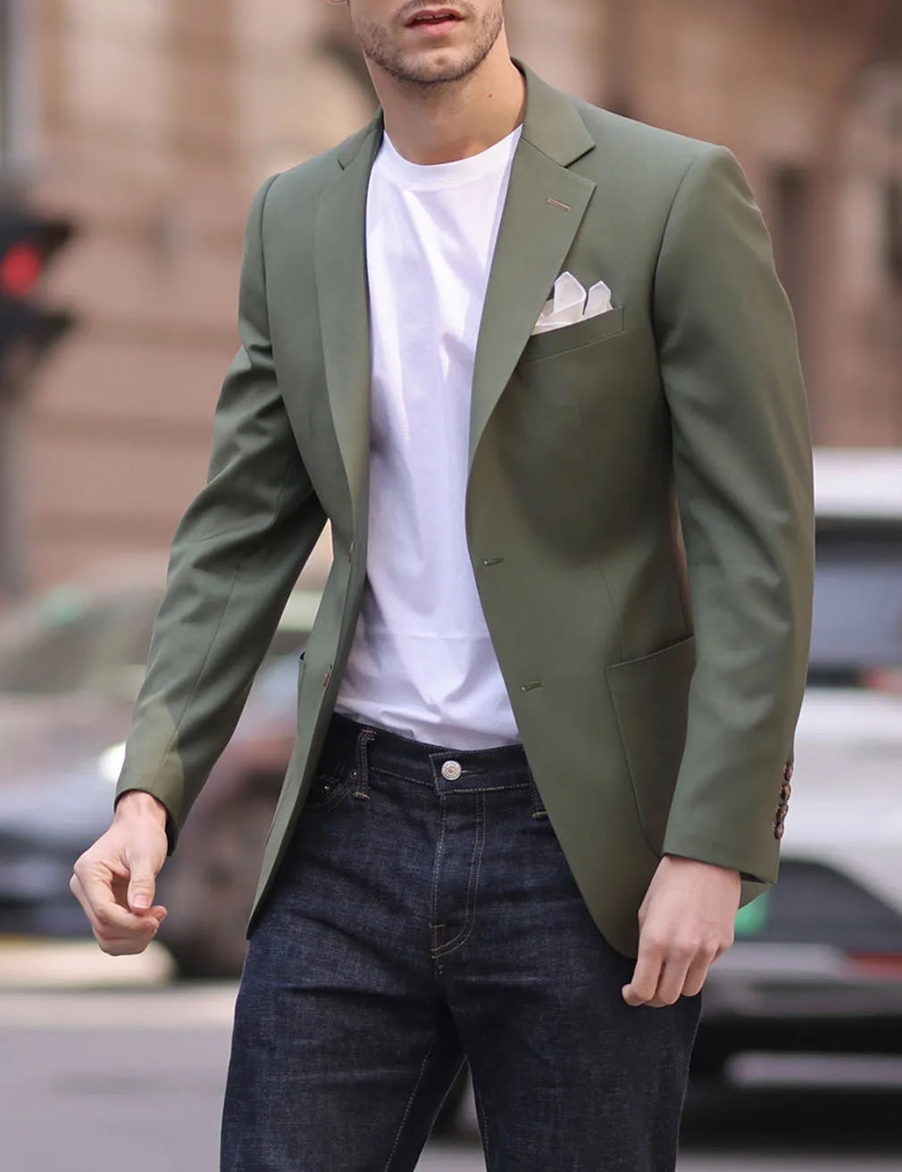 High Quality Olive Green Men's Suits Slim Fit Formal Business Casual jacket Bespoke Peaked Lapel Blazer Wedding Groom Dress