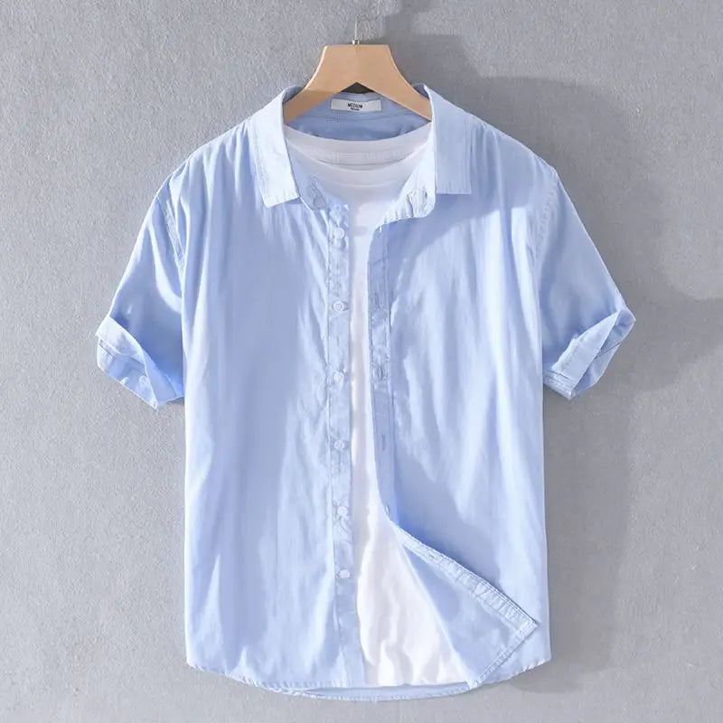 Men's Clothing Short Sleeve Shirt Square Neck Business Casual Cotton Workwear Stylish Summer Top Trendy New