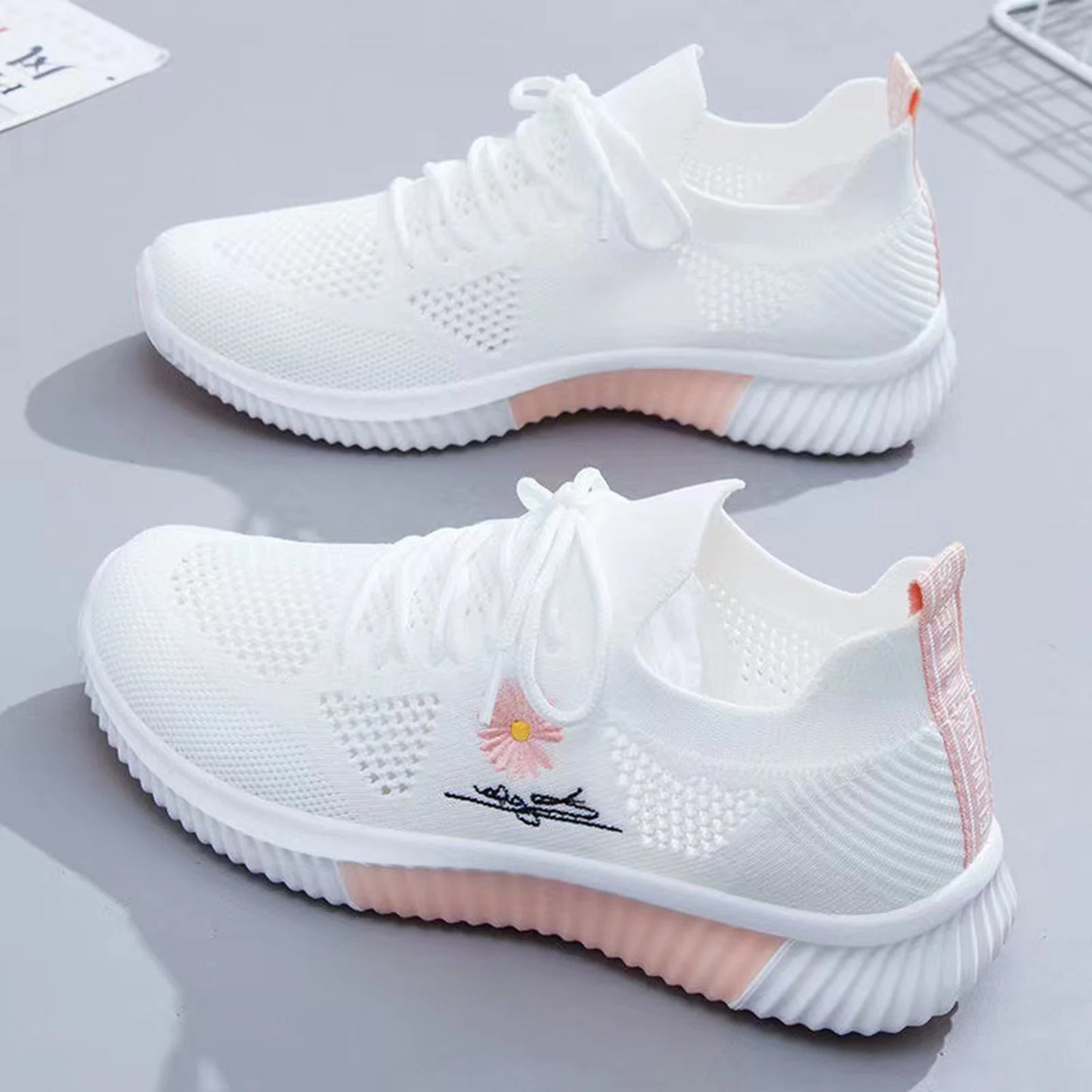 Women Lace Up Mesh Sneakers All Match Walking Shoes Outdoor Sneakers for Office Home Outdoor Wear