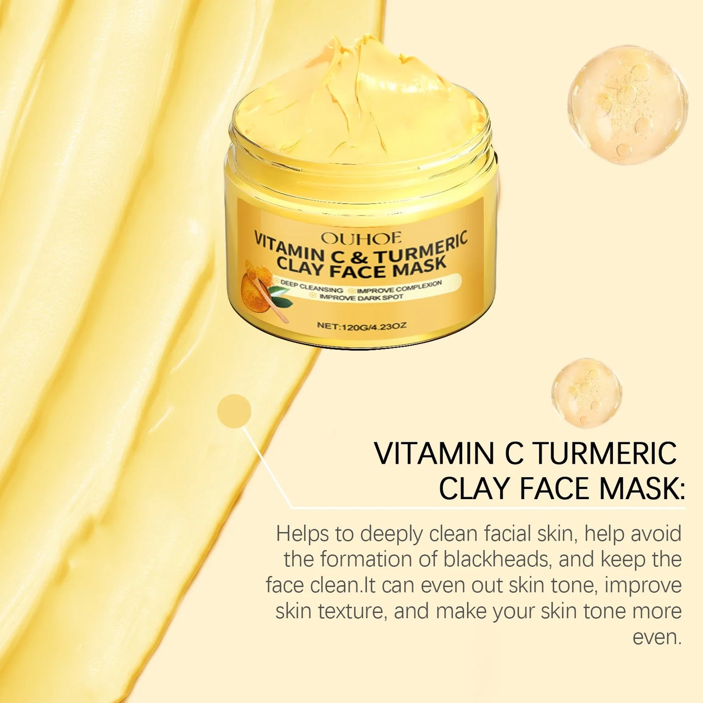 Vitamin C Exfoliating facial mask Turmeric Exfoliating facial mask Improve Pore Deep Cleaning facial mask   Apply facial mask