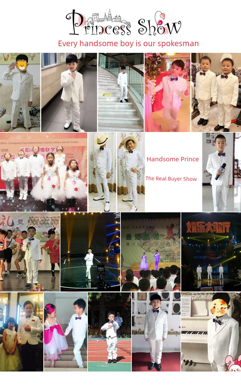 White Kids Boy Host Piano Handsome Suit
