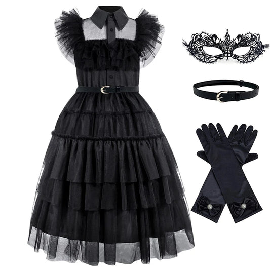 Halloween costume girl new black carnival ball evening dress special holiday role-playing dress girl lace hollow princess dress