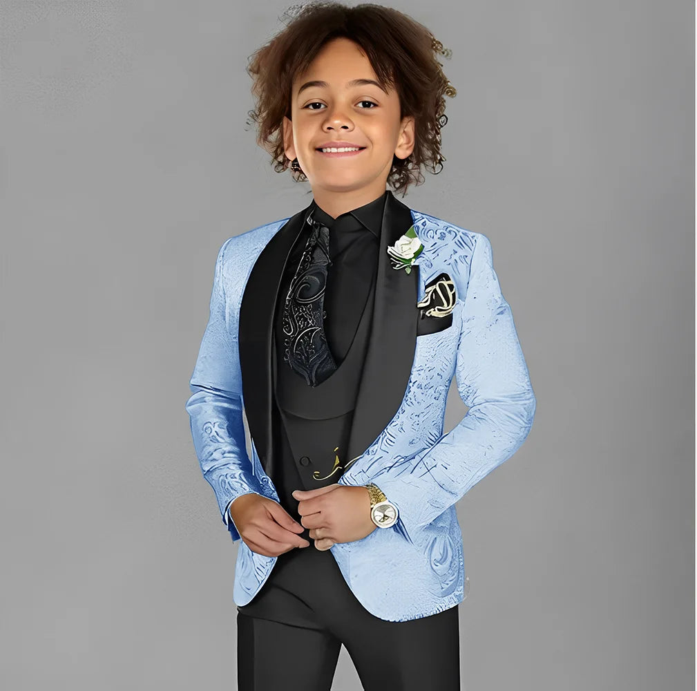 Jacquard Boys Suit 3 Piece Set Wedding Tuxedo for Kids Party Jacket Pants Vest 2-16 Years Old Formal Suit Customization