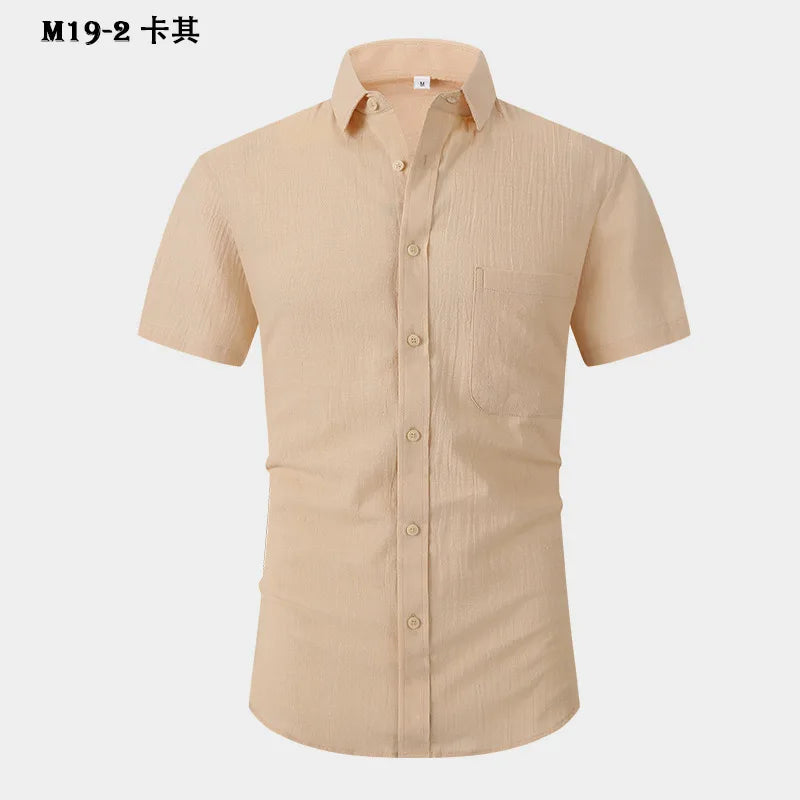 Men's short-sleeved shirts are casual, trendy, comfortable, cool on the street, versatile, simple and slimming in summer