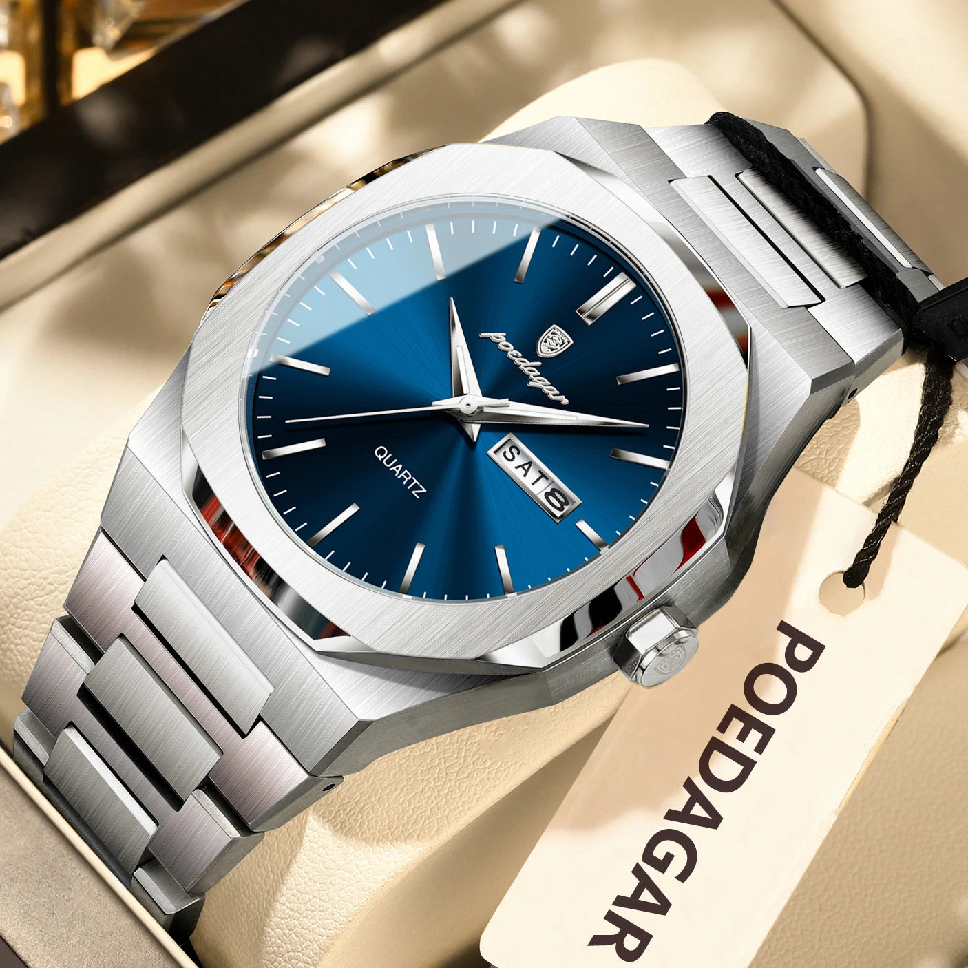POEDAGAR Fashion Brand Male Watch Waterproof Luminous Stainless Steel Watches For Men Date Week Casual Quartz Men's Clock Reloj