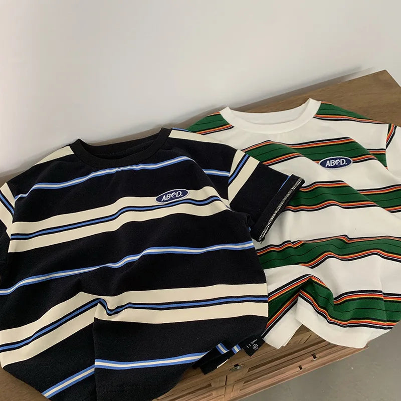 Children's Striped T-shirts For Boys Girls From 2 To 10 Years Old Kids Summer Tees Cotton Loose T Shirt Casual Kids Tops