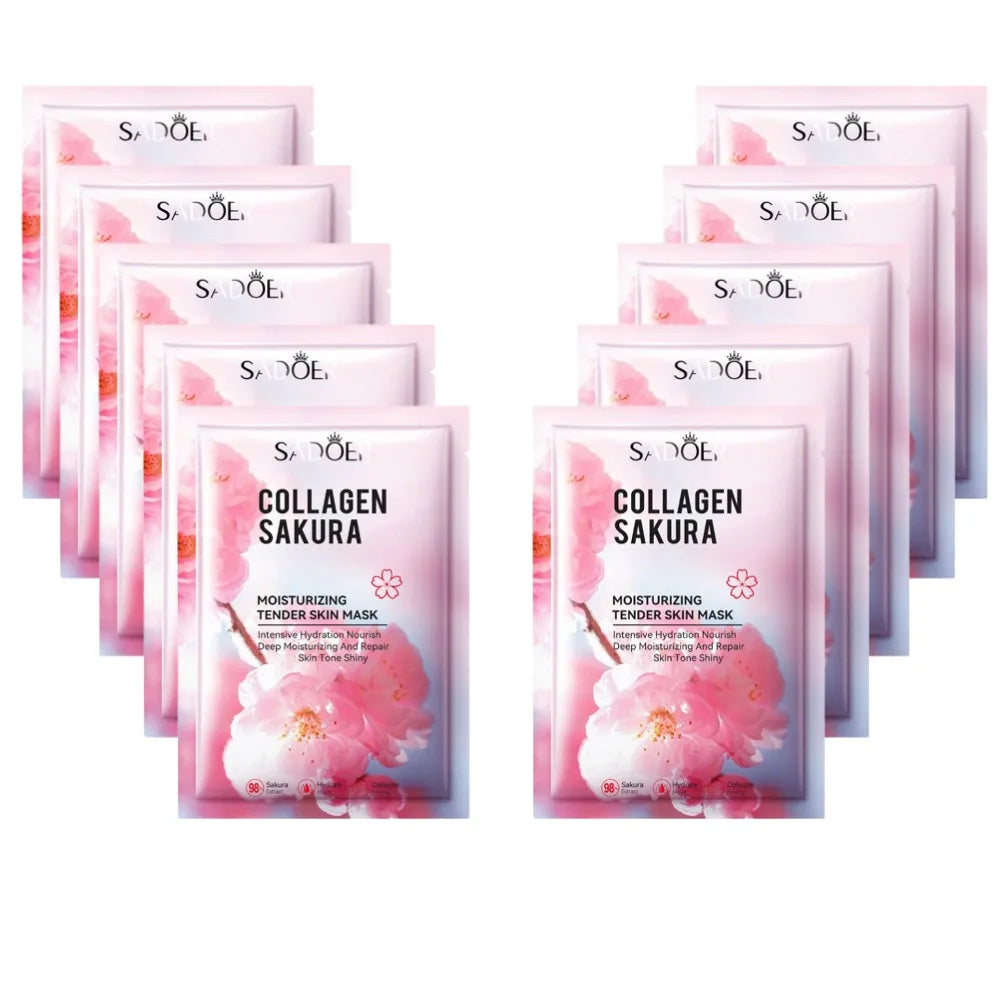 Sakura Collagen Face Mask Moisturizing Firming anti-Wrinkles fading Fine Lines Facial Mask Beauty Skin Care 1/3/5/10pcs