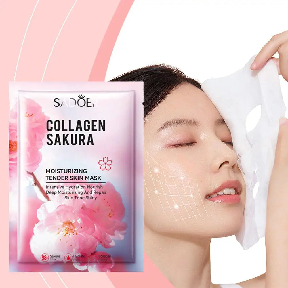Sakura Collagen Face Mask Moisturizing Firming anti-Wrinkles fading Fine Lines Facial Mask Beauty Skin Care 1/3/5/10pcs