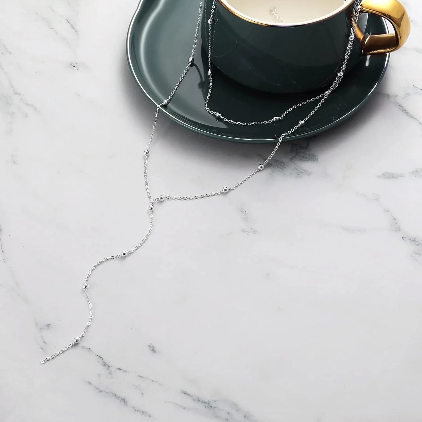 Gold Necklace for Women 14k Gold Plated/Silver Y-Shaped Pendant Necklace Layered Beaded Chain Drop Necklaces For Women Gift