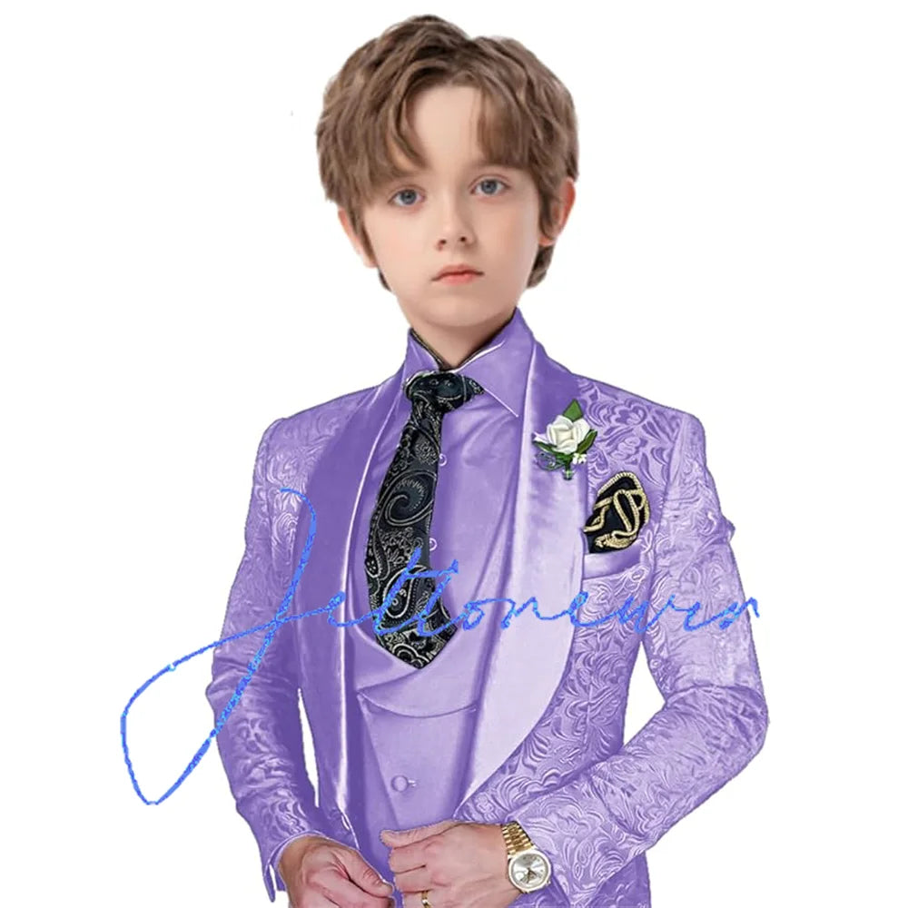 Jacquard Suit for Boys Party Dress Wedding Tuxedo 3 Piece Suit Custom Kids Suit 3T-16T Slim Fit Outfit