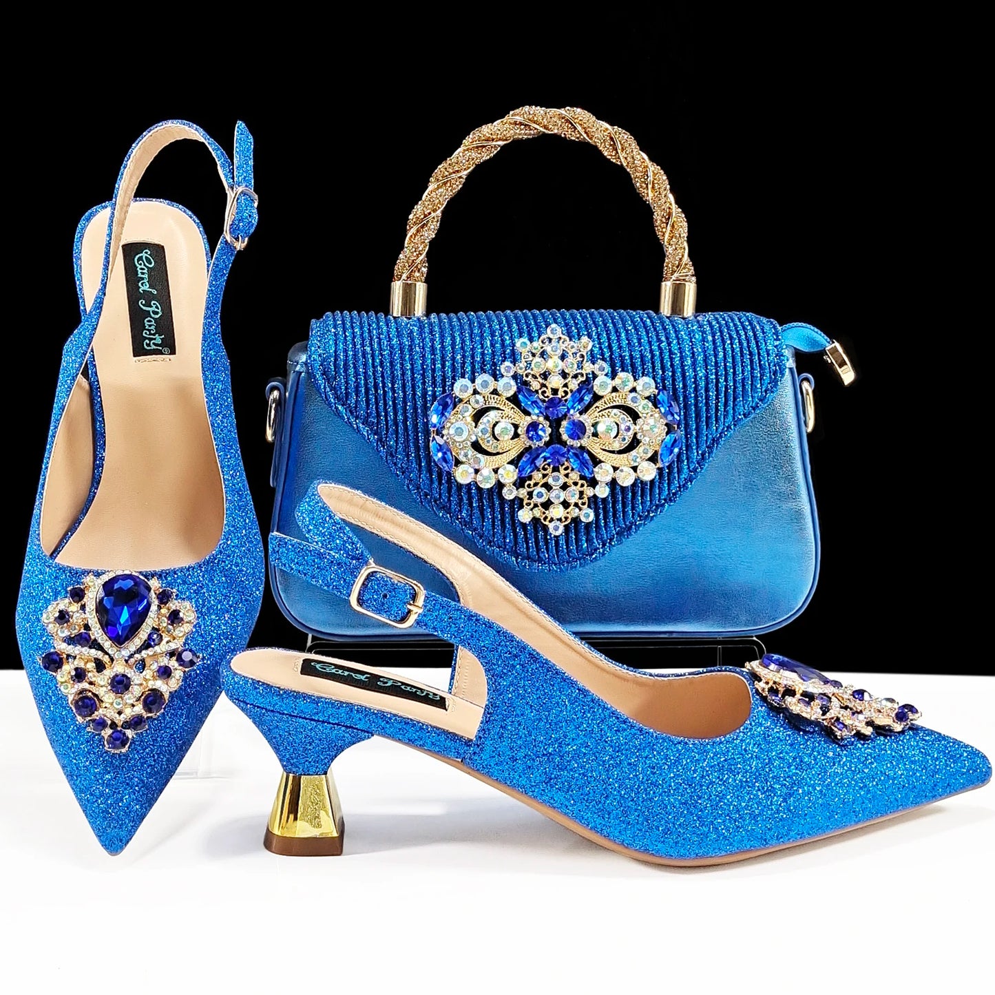 Italian Design Peach Color Pointed Toe Shoe & Bag Set Rhinestone Luxury  Women's High Heels for Parties By QSGFC