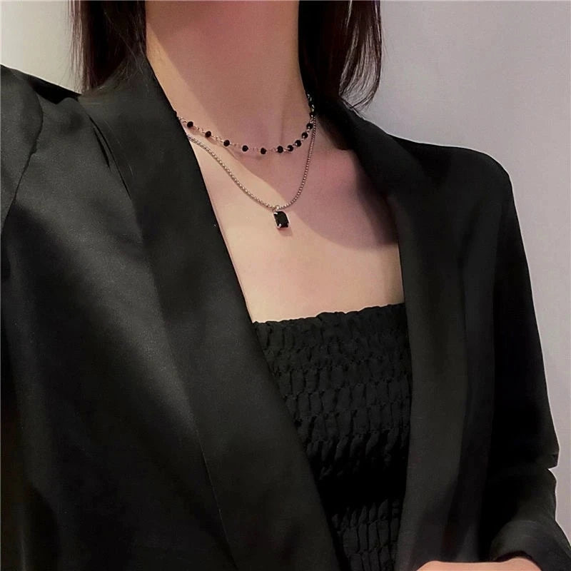 Women Choker Necklace Double Layer Beads Necklace Gift for Friend Silver Color Geometric Necklace Wholesale Collar Jewelry