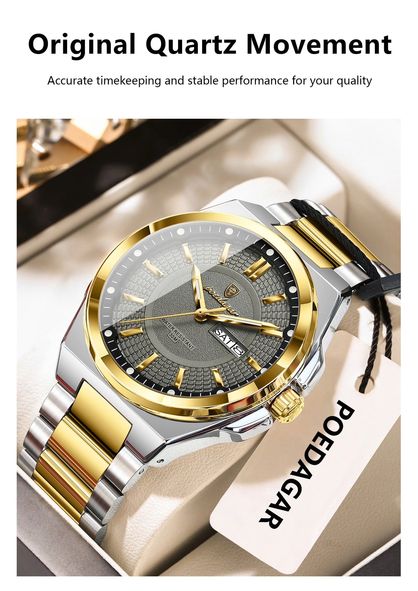 POEDAGAR Luxury Men's Wristwatch Stainless Steel Date Week Man Watch Waterproof Luminous Business Fashion Quartz Watches For Men