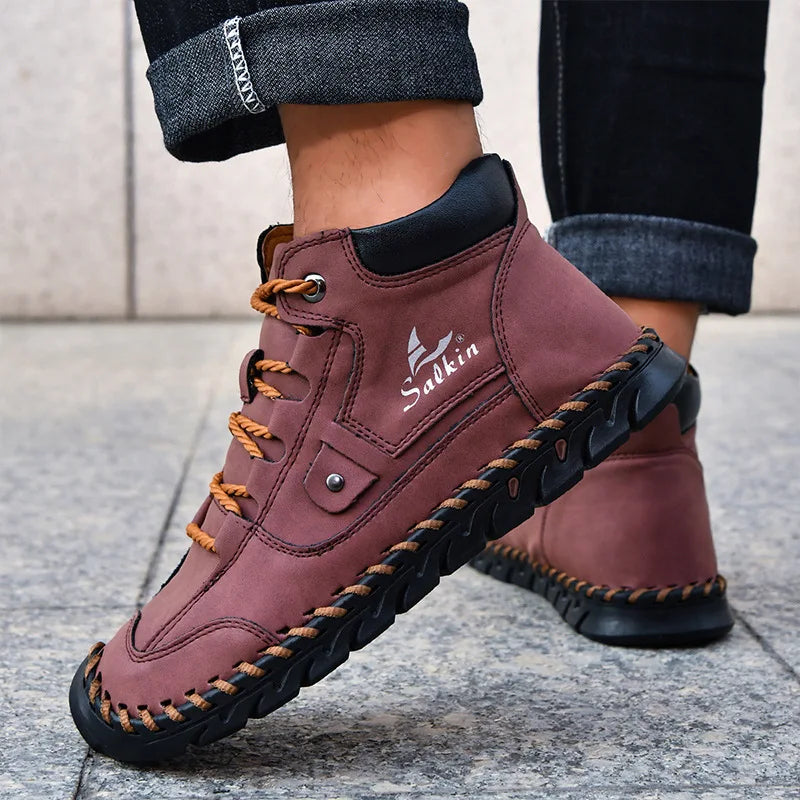 New 2025 Handmade Men Boots Design Sneakers Man Outdoor Casual Leather Men Shoes Ankle Boots Fall Breathable Hot Sale Men Shoes