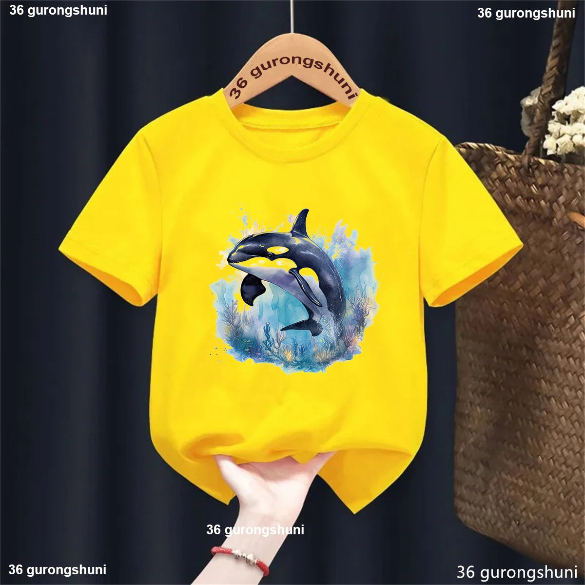 New Kids Tshirt Funny Killer Whale Graphic Dolphin Printed Boys Tshirt Fashion Trendy Boys/Girls Blue Gray Tshirt Tops Wholesale
